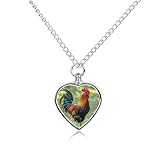 ERSTSNCK Pet Urn Necklace for Ashes Chicken on The Grass Heart-Shaped Memorial Pendant with Filling Kit 27.6' Adjustable Chain Cremation Keepsake Jewelry for Dog Cat Sympathy Gift for Pets Lovers
