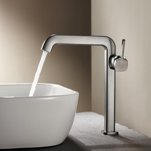 Robinet de lavabo design gris, idéal pour optimiser l'espace de votre vasque moderne au quotidien