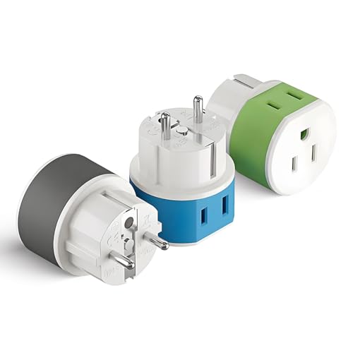 Image of OREI Germany, France, Schuko Power Plug Adapter with 2 USA Inputs - Travel 3 Pack- Type E /F (US-9) Safe Grounded Use with Cell Phones, Laptop, Camera Chargers, CPAP, and More