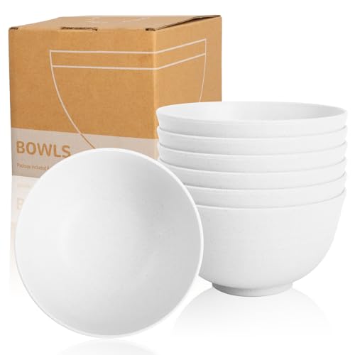 Wrova Wheat Straw Sets of 6 Alternative White Plastic Bowls Reusable 26oz