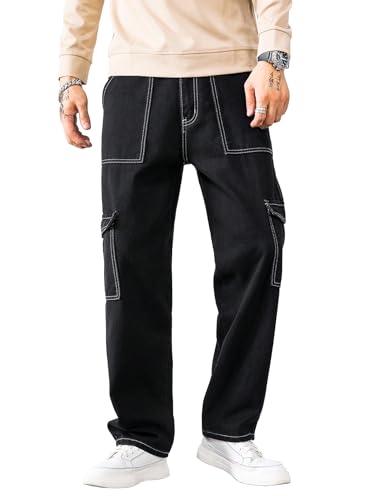 Image of AVANOVA Bell-Bottom Men Cargo Jeans II Men Cargo Pants II Denim Cargo for Men II Cotton Pant II Wide Legs II Flap Pockets II Cargo for Men (Jeans-119)