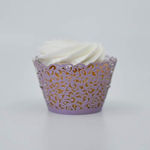 Bakell - Laser Cut Cupcake Wrappers (25pcs, Standard Size) Grease Resistant Wrappers for Desserts, Baking, Caking and Decorating (Lavender Vine Lace)