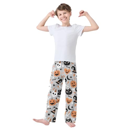 Boys' Pants Pumpkins Cats Ghosts Gray Long Bottoms Jogger Pants Elastic Waist Trousers with Pockets S-XL2