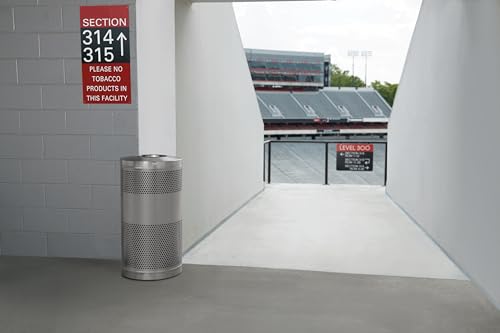 Image of Rubbermaid Commercial Products Perforated Steel Trash Can, 25-Gallon, Black, Hands-Free Indoor /Outdoor Garbage Bin for Mall /Stadium /Office /Lobby /Restaurant