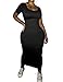 PINSV Women's Casual Bodycon Maxi Dress Summer Scoop Neck Short Sleeve Long Fitted Dresses Club Party Black XXL