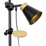 Yequandec Clamp Mount Type 9.8ft Plug Cord Adjustable Angle Metal Light, Wood Storage Tray Tool-Free Installation for Office Home Lighting Space-Saving Storage