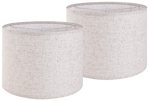 Set of 2 Drum Lampshades for Table, Floor & Bedside Lamps - 13 * 13 * 10 inch, Medium Beige Gray...