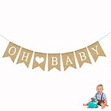 Babyparty Deko für Mädchen und Jungen, Oh Baby Girlande aus Leinen, Baby Shower Wimpelkette, Babyshowerparty Deko, Hängedeko für Babyparty, Gender Reveal Party, Tortendeko (Leinenfarben)