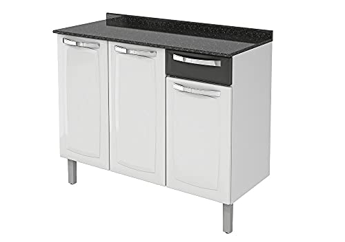 Balcão Cozinhas Itatiaia Rose - 3 Portas e 1 Gaveta - Branco c/ Preto