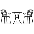 QUAHEAS Black Cast Aluminum Outdoor Bistro Set, Durable 3-Piece Patio Conversation Furniture for Garden Balcony, Round Table & Chairs