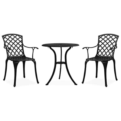 QUAHEAS Black Cast Aluminum Outdoor Bistro Set, Durable 3-Piece Patio Conversation Furniture for Garden Balcony, Round Table & Chairs