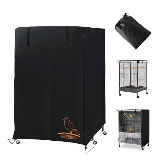 Image of Bird Cage Cover, 600D Universal Parrot Cage Cover for Night, 100% Shading Oxford Cloth with Waterproof PU Coating Layer, Adjustable Soft Airy Nylon Mesh Net