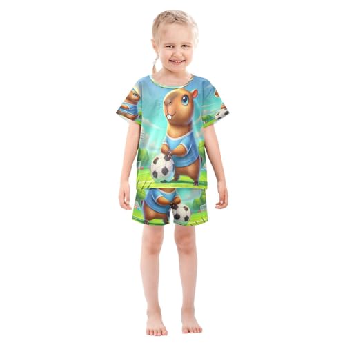Capybara Soccer Pajama Set Short Sleeve Summer Pajamas Shorts Sets PJ Clothes Set Soft 5Y3