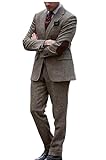 VENNYNG Mens Tweed Blazer Pant Set 2 Pieces Wedding Groom Suit Vintage Jacket with Elbow Patches Men Coffe