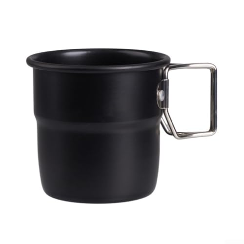 Taza de camping de aleación de aluminio de 300 ml con mango plegable, esencial para entusiastas del aire libre (negro)