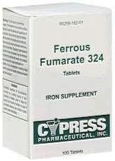 Ferrous Fumarate 324 Mg, Boxed, 100ct Iron Supplement by CYPRESS PHARMA