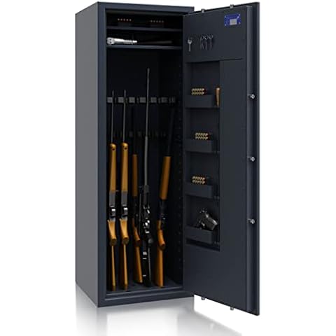 SafeHero Waffenschrank Klasse 0 EN 1143-1 Secureo Hawk 16 XL | Waffenschrank 0 für 16 Langwaffen | Langwaffenschrank mit Schlüsselschloss | Zugelassener Waffenschrank Langwaffen, Kurzwaffen + Munition Cover