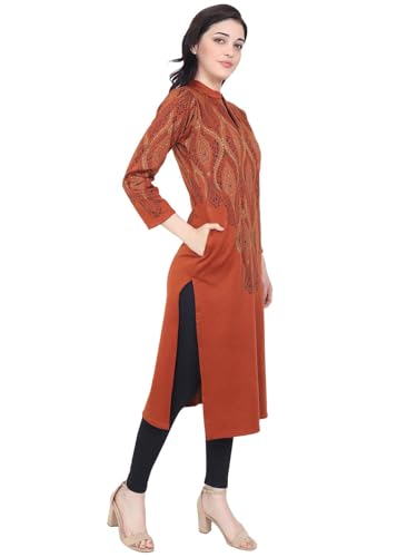 Image of Rosary Women's Winter Woolen Kurti Jacquard Straight Fit Ethnic Wear with 2 Side Pockets