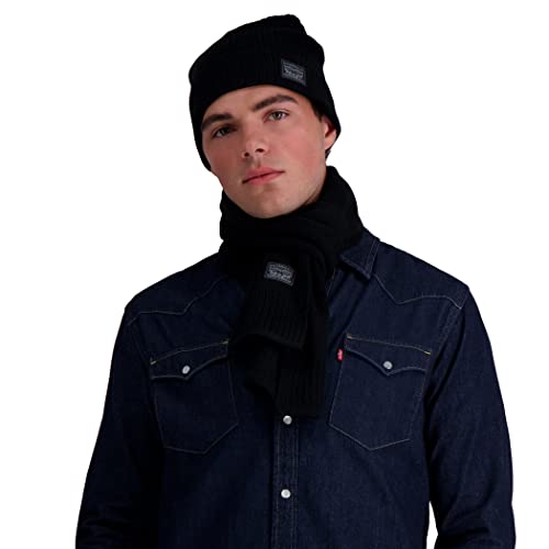 Levi's Men's Winter Warm Knit Beanie Hat And Scarf Set, Black Ribbed, One Size #TOP6