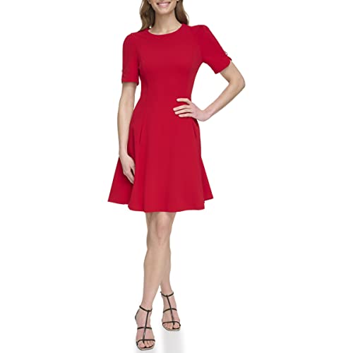 Image of DKNY Women's Button Short Sleeve Fit and Flare Dress