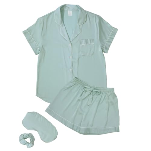Image of MI X TEE 4Pcs Bride Pajama Summer Silk Pajamas for Team Bride Short Sleeve Shorts PJS Matching Pajamas with Bridesmaid