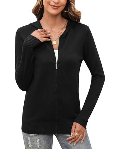 Aottori Strickjacke Damen Kurz Cardigan mit Kapuze Reißverschluss Langarm...