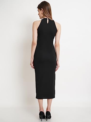 Image of POPWINGS Casual Solid Long Bodycon Dress for Women || Long Halter-Neck Bodycon Dress for Women || Sleeveless Summer Western Dress for Women