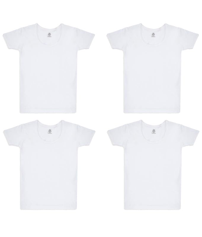 VIPBonus Junior Kids Combed Cotton White Vest with Sleeve for Boys 6-7 Years