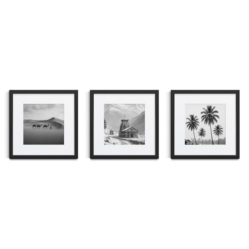 Image of Premium Set of 3 (12x12 inch) Photo Frame for Wall - For Wall Decor and Home Decor | Fits Photo 8x8 inch with Mat or 12x12 inch Without Mat | Black