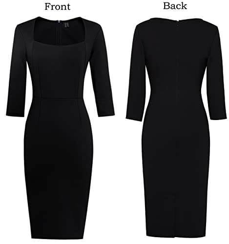 VFSHOW Womens Work Business Square Neck Bodycon Dress Office Retro Elegant Slim Fitted Pencil Sheath Dress4