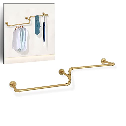 Genérico Perchero de pie Barra para Ropa montada en la Pared Dorada Perchero para Ropa de 180 cm Barra para Armario clásica y Vintage con diseño de tubería Industrial Estante para exhibición de armar