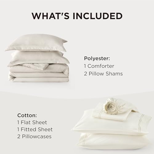 Image of Bedsure Bed in a Bag Queen Size 7 Pieces - 100% Cotton Sheet and Polyester Bedding Comforter Sets, Soft Linen Bed Set with Down Alternative Comforter, Cotton Sheets, Pillowcases & Shams