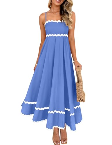 Image of ZESICA Women's 2026 Summer Spaghetti Straps Sleeveless Backless Sundress Flowy Smocked Lace Swing A Line Midi Dress