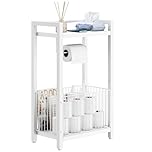 IBUYKE Freestanding Toilet Paper Holder Stand with Storage Shelf,Bathroom Toilet Tissue Roll Dispenser with Extra Space for Rolls, Magazines, Wet Wipes White TLJ020W