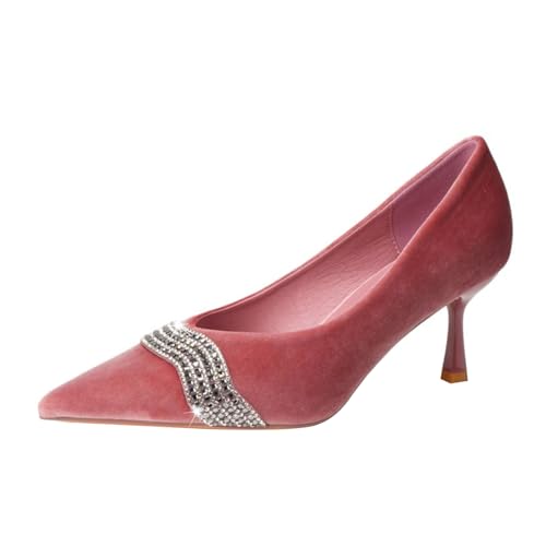 Mujer Zapatos de Tacón 7CM Sexy Stilettos con Punta Strass Elegantes y Dulces para Fiestas y Bodas (Rosa,37)