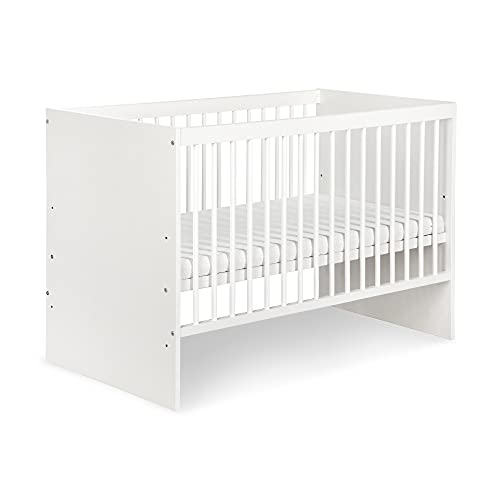 KMbaby Cuna Tany White 120 x 60 cm - Cuna con somier de láminas 3 Niveles Regulable en Altura - Madera de Pino lacada