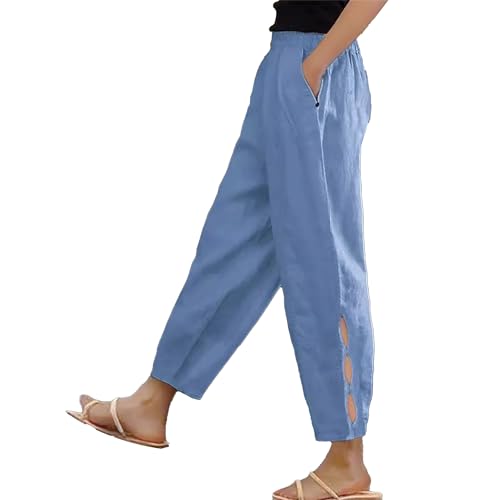 Womens Casual Lightweight Drawstring Elastic Waist Pants with Pockets