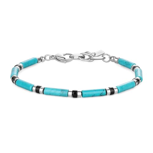 COAI Black Stone Turquoise Bracelet for Men Adjustable Stainless Steel Stone Beaded Bracelet for Men