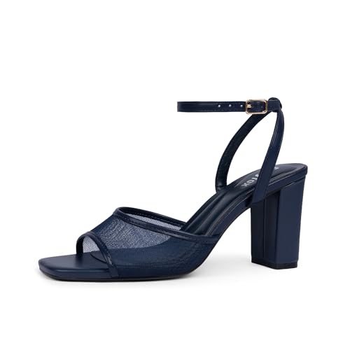 Image of Easyfox Open Toe Chunky Heel Sandals for Women Ankle Strap 3 Inch High Heels Dress Wedding Block Shoes