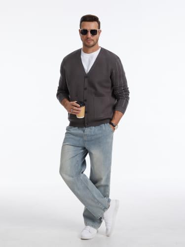 Image of Men's Cardigan Sweater Button Front V-Neck Long Sleeve Knit Sweaters