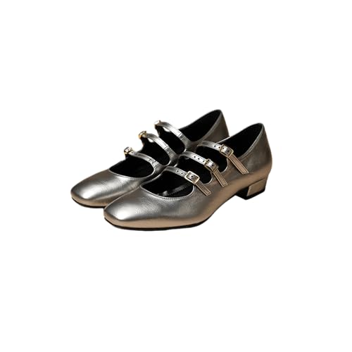 Image of Theater Kelly Jr Women Mary Jane Flats | Triple Buckle Strap Square Toe Shoes | Comfortable & Stylish for Formal and Casual Fashion