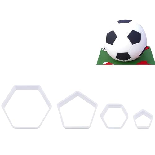 DHWEKU Lot de 4 emporte-pièces hexagonaux avec Motif de Football - pour Fondant - Coupe du Monde de Football - Moules à Sucre - Outils de décoration de gâteaux et Desserts