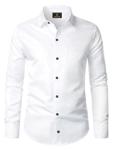 Image of BABIRUSA Men's Cotton Blend Shirt with Solid Bottom Down Long Sleeve Spread Collared Neck Regular Fit and Standard Length | Shirt for Man