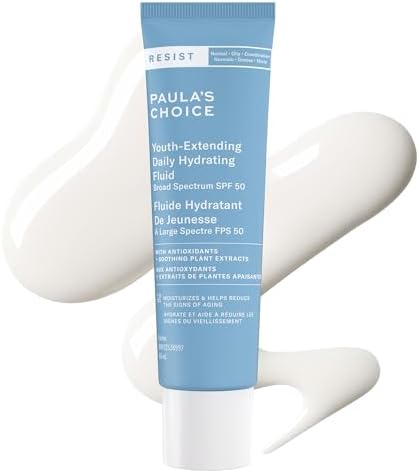 Paula's Choice RESIST Youth-Extending Daily Hydrating Fluid Face Moisturizer SPF 50, UVA & UVB Protection, Chamomile & Vitamin E, Sunscreen for Oily Skin, Fragrance-Free, 60 mL