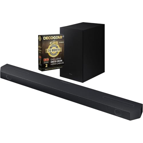 Image of Samsung HW-Q600C 3.1.2ch Soundbar and Subwoofer with Dolby Audio Bundle with Deco Gear 4K HDMI 2.0 Cable w /Pure Copper Conductors x2 & CPS Exclusive 26 Month Protection Pack Bundle (BEACH-CPS-26500)