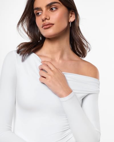 Image of INLYRIC Women's Inbarely Seasons Off The Shoulder Double Lined Long Sleeve Tops Going Out Slim Fitted Sexy T-Shirts