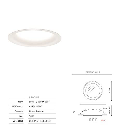 ARKOS LIGHT Drop 3 4000K WT A1930312WT spot LED encastrable plafond
