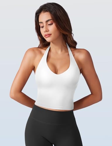 VOYJOY Women Halter Crop Top Padded V Neck Backless Sleeveless Workout Halter Tank Tops Going Out Yoga Gym Clothes3