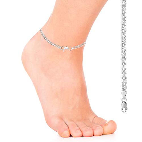 Ritastephens Sterling Silver Shiny 3Mm Bismark Link Ankle Bracelet Chain Anklet, 11" #TOP1