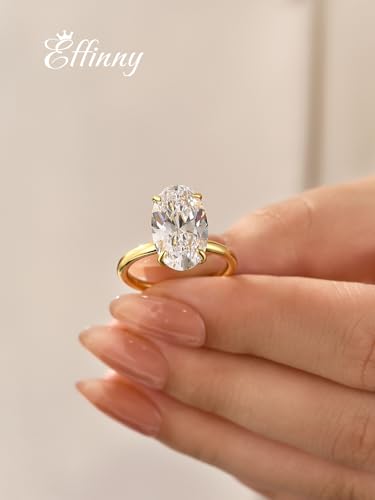 6.5ct Elongated Oval Cut Engagement Ring for Women,Yelllow Gold Plated 925 Sterling Silver Simulated Diamond Solitaire Promise Ring for Wedding,Travel,Daily4